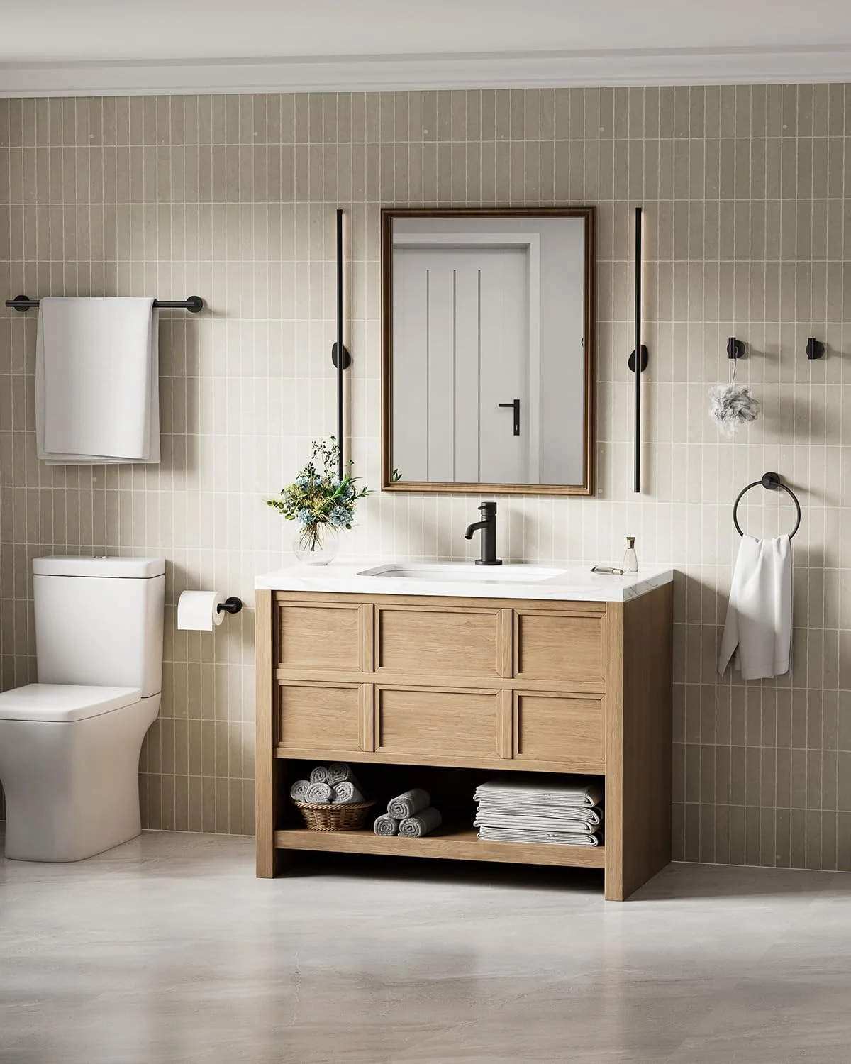 جا دستمال توالت مشکی مات Evolvegoods، استیل ضد زنگ ایستاده، جا دستمال رولی مدرن قابل جابجایی، ست جا حوله ای 5 تکه با حلقه حوله جا دستمال توالت مشکی مات Evolvegoods، استیل ضد زنگ ایستاده، جا دستمال رولی مدرن قابل جابجایی، ست جا حوله ای 5 تکه با حلقه حوله