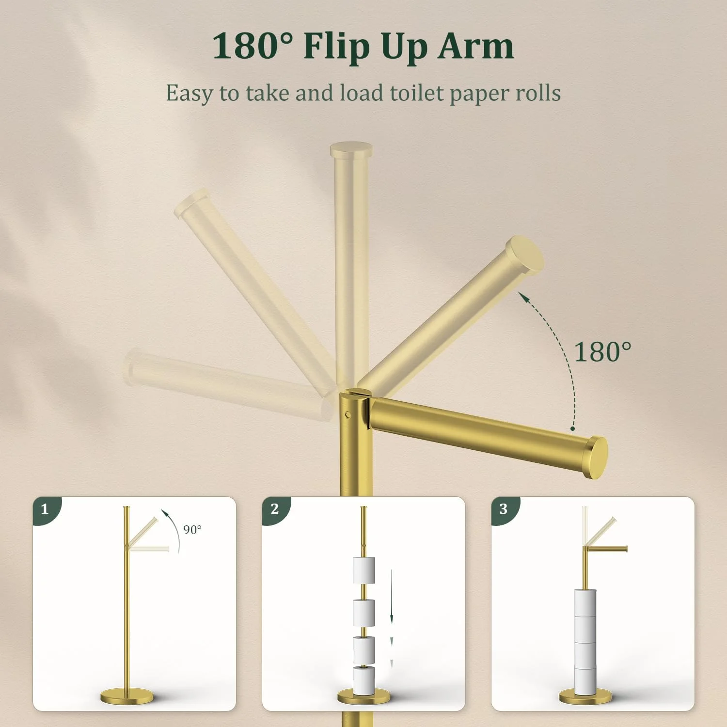 پایه نگهدارنده دستمال توالت طلایی مات Evolvegoods، جا دستمال کاغذی ایستاده برای حمام، استند ضد زنگ نگهداری دستمال توالت برای 4 رول، فولاد ضد زنگ 304 و پایه وزنی ضد لغزش