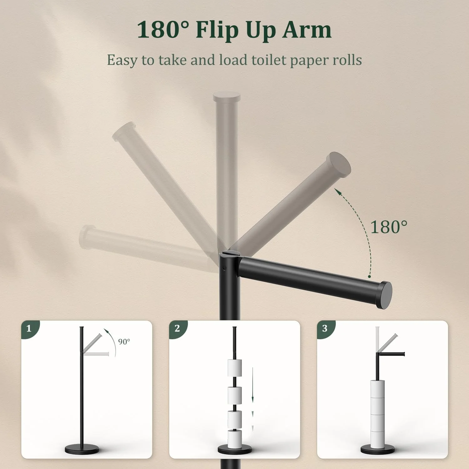 جا دستمال کاغذی ایستاده مشکی مات Evolvegoods، استیل ضد زنگ، جا رولی مدرن و قابل جابجایی با پایه سنگین، لوازم جانبی حمام