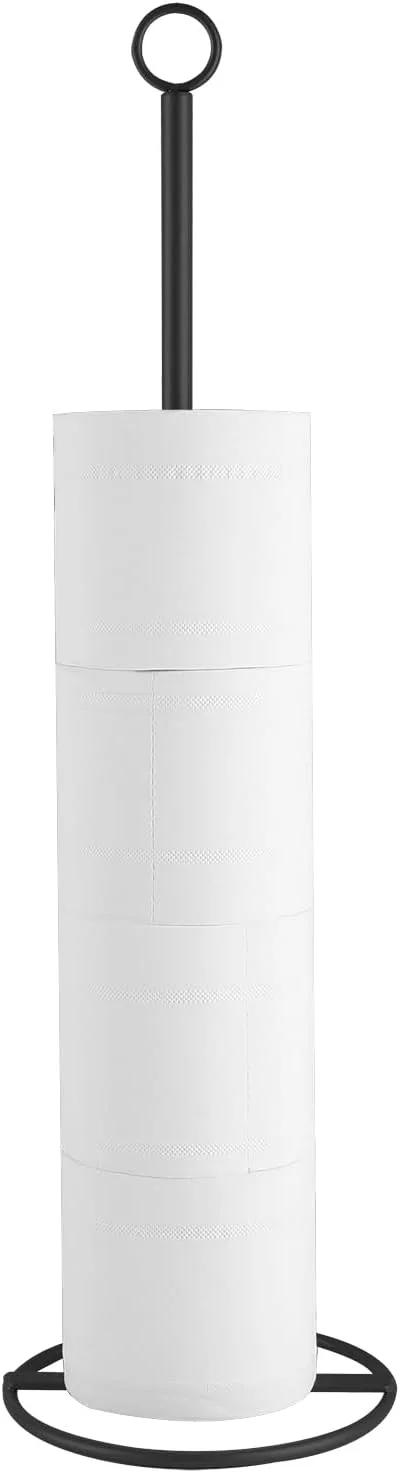 پایه نگهدارنده دستمال توالت Eolax، استند ایستاده برای نگهداری و پخش دستمال کاغذی حمام، ظرفیت 4 رول اضافی، قفسه فلزی محکم برای نگهداری رول، مشکی