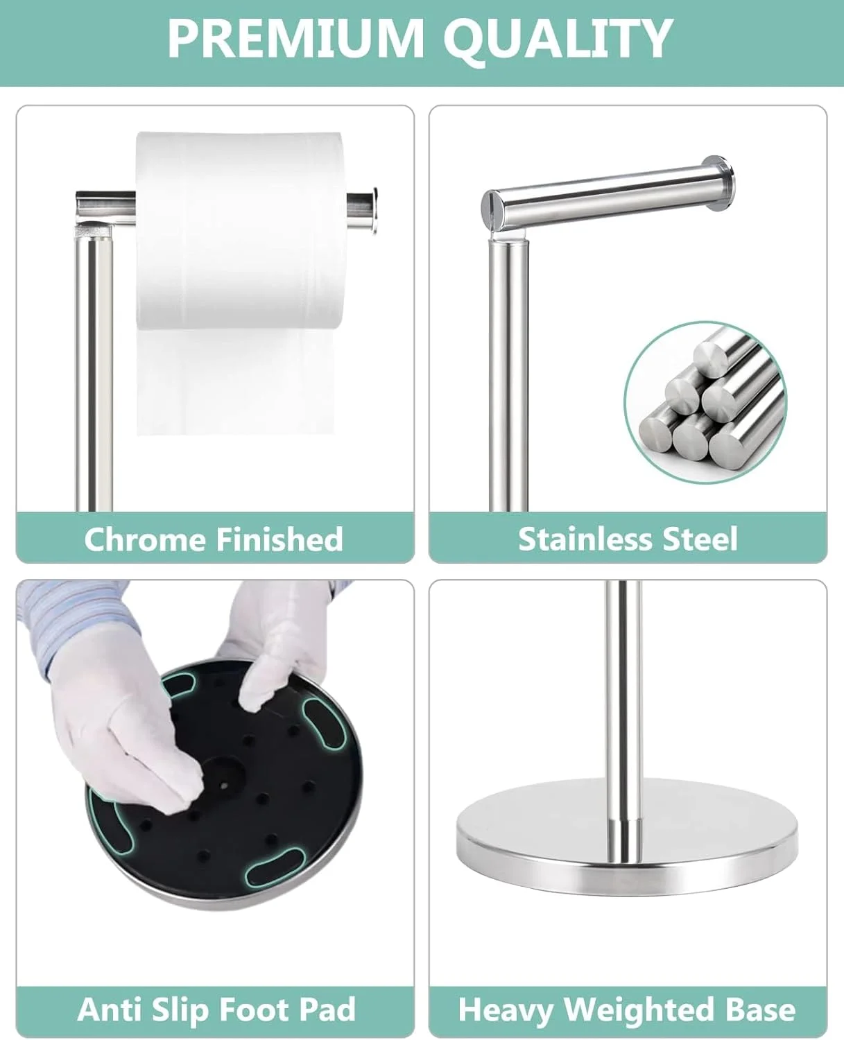 جا دستمال توالت ایمپوی، جا دستمال کاغذی ایستاده، جا رولی دستمال توالت با روکش کروم استیل ضد زنگ