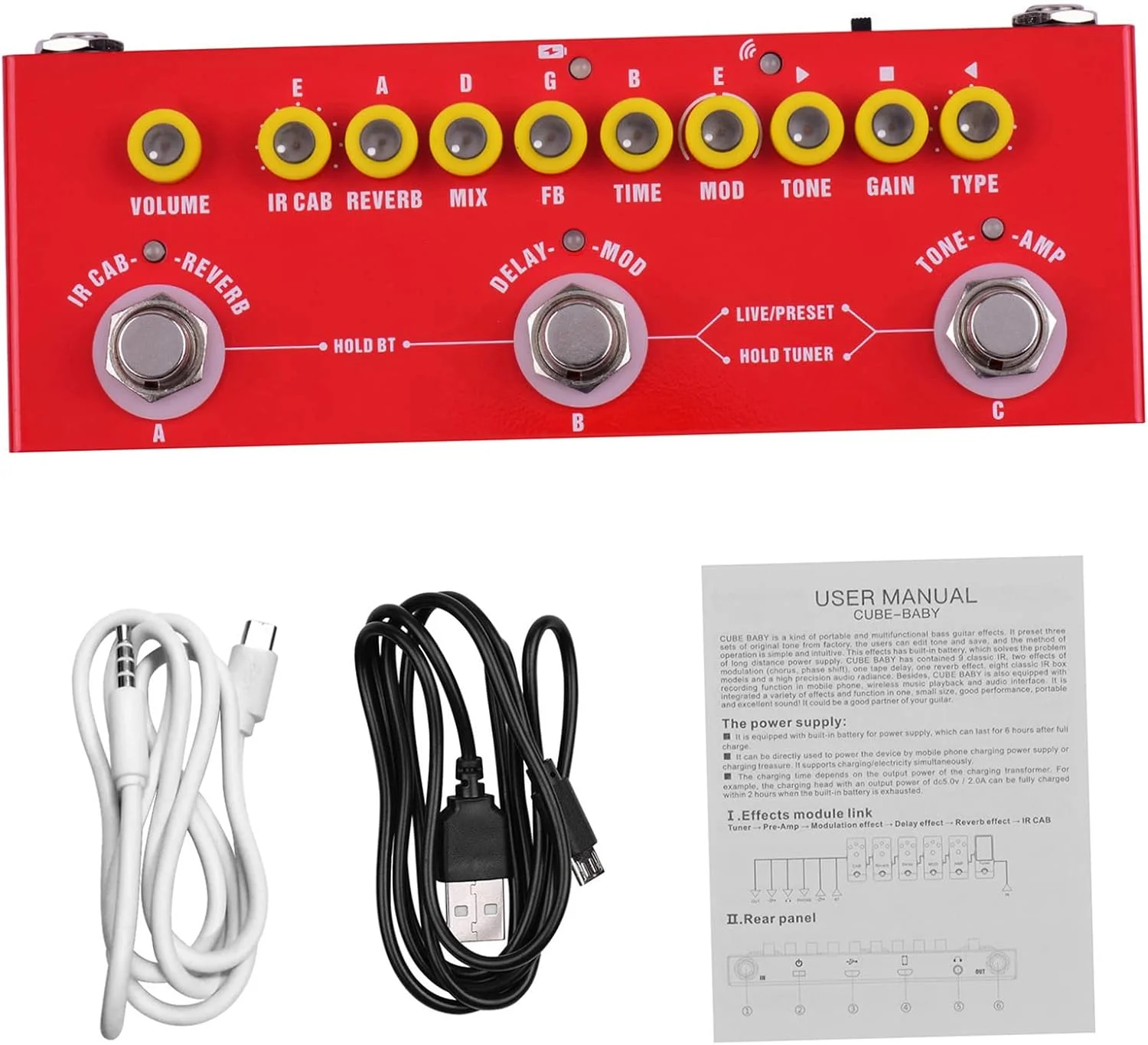 پدال افکت OUNA، پدال افکت ترکیبی چند منظوره گیتار الکتریک قابل حمل، دارای باتری داخلی با قابلیت ضبط صدا از طریق تلفن، پخش موسیقی بی سیم و عملکرد رابط صوتی