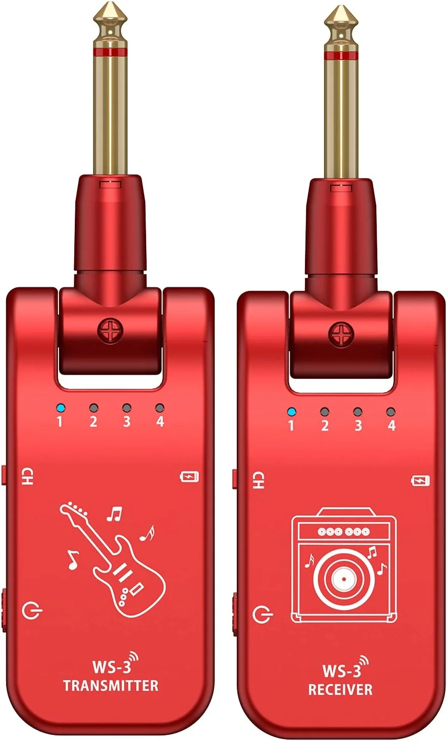 سیستم صوتی بی سیم، سیستم گیتار بی سیم 4 کاناله UHF فرستنده و گیرنده 800MHz-900MHz پلاگین و پخش چرخش 282 درجه رابط صوتی 6.35 میلی متری سیستم ساز موسیقی الکتریکی
