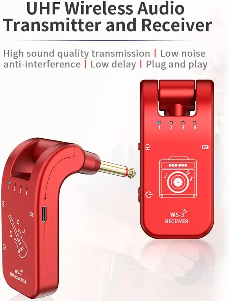 سیستم صوتی بی سیم، سیستم گیتار بی سیم 4 کاناله UHF فرستنده و گیرنده 800MHz-900MHz پلاگین و پخش چرخش 282 درجه رابط صوتی 6.35 میلی متری سیستم ساز موسیقی الکتریکی سیستم صوتی بی سیم، سیستم گیتار بی سیم 4 کاناله UHF فرستنده و گیرنده 800MHz-900MHz پلاگین و پخش چرخش 282 درجه رابط صوتی 6.35 میلی متری سیستم ساز موسیقی الکتریکی