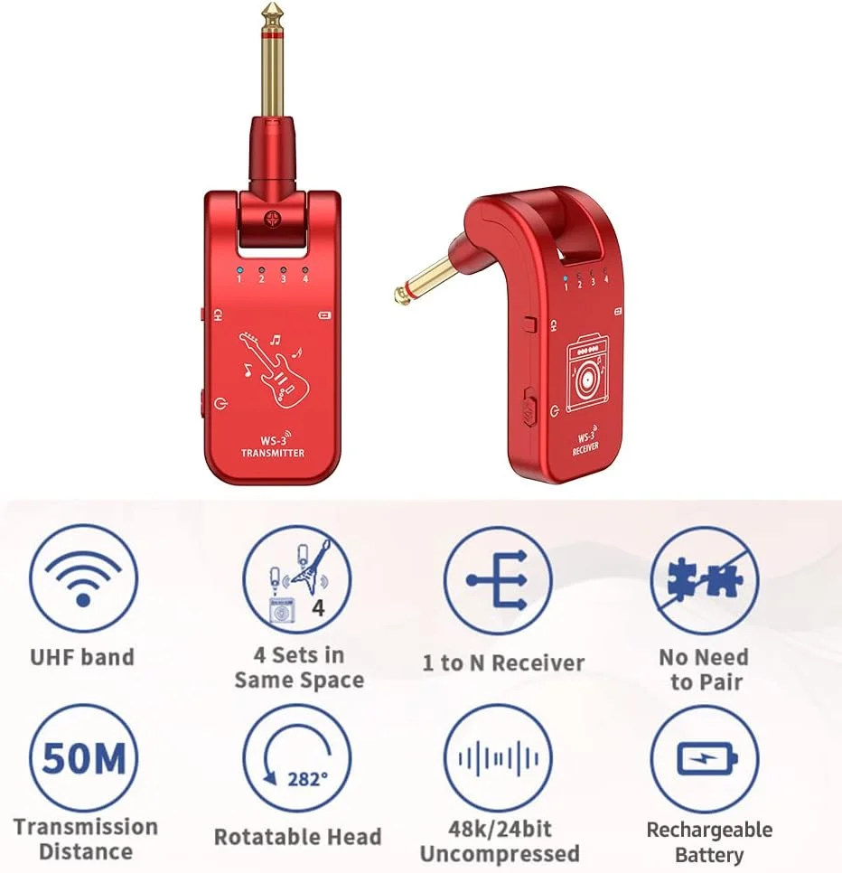سیستم صوتی بی سیم، سیستم گیتار بی سیم 4 کاناله UHF فرستنده و گیرنده 800MHz-900MHz پلاگین و پخش چرخش 282 درجه رابط صوتی 6.35 میلی متری سیستم ساز موسیقی الکتریکی سیستم صوتی بی سیم، سیستم گیتار بی سیم 4 کاناله UHF فرستنده و گیرنده 800MHz-900MHz پلاگین و پخش چرخش 282 درجه رابط صوتی 6.35 میلی متری سیستم ساز موسیقی الکتریکی