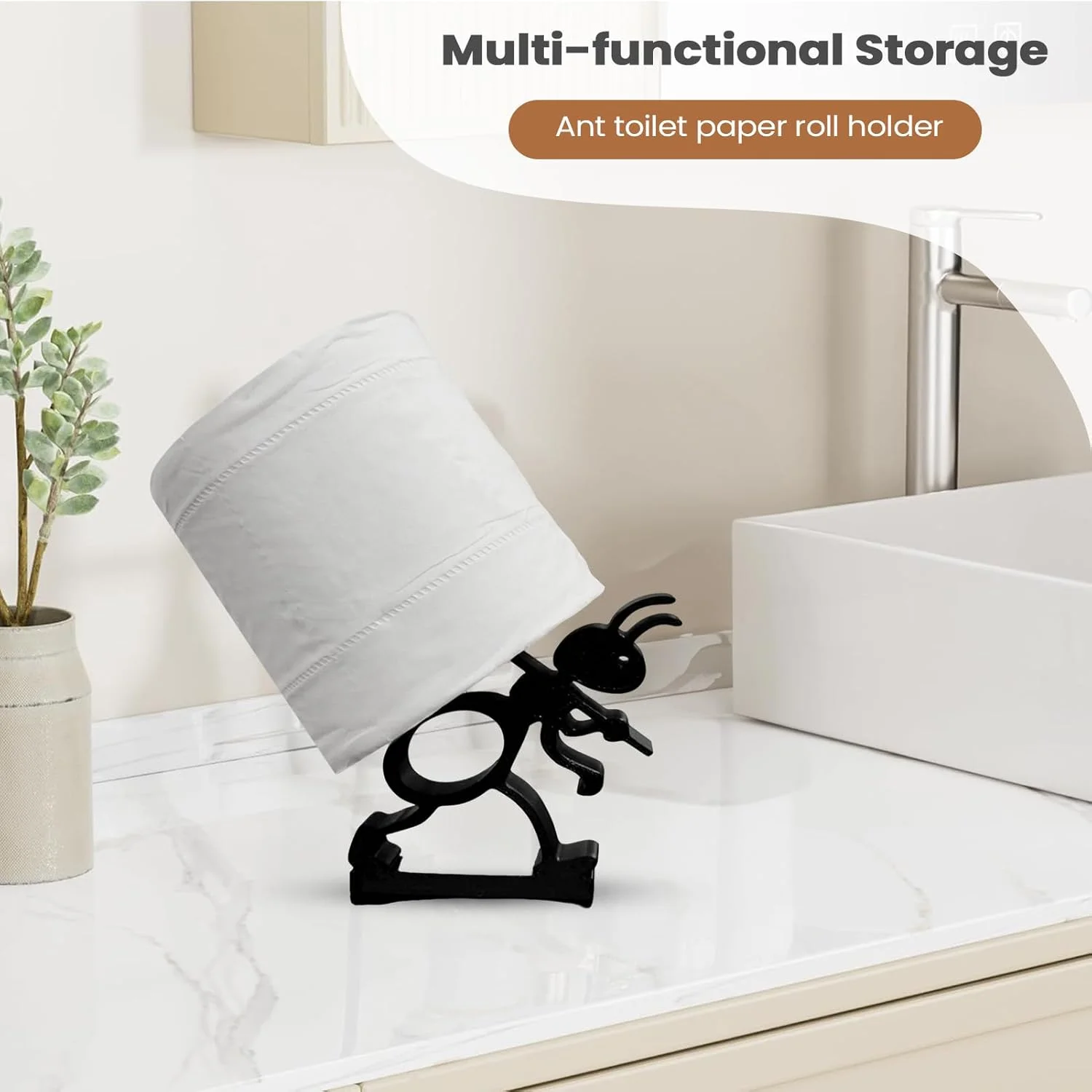 جا دستمال کاغذی مشکی مات، دکوری بامزه و فانتزی طرح مورچه - جا حوله کاغذی | مناسب برای حمام، آشپزخانه، مسافرت، خانه، مهمانسرا، داخل کابینت