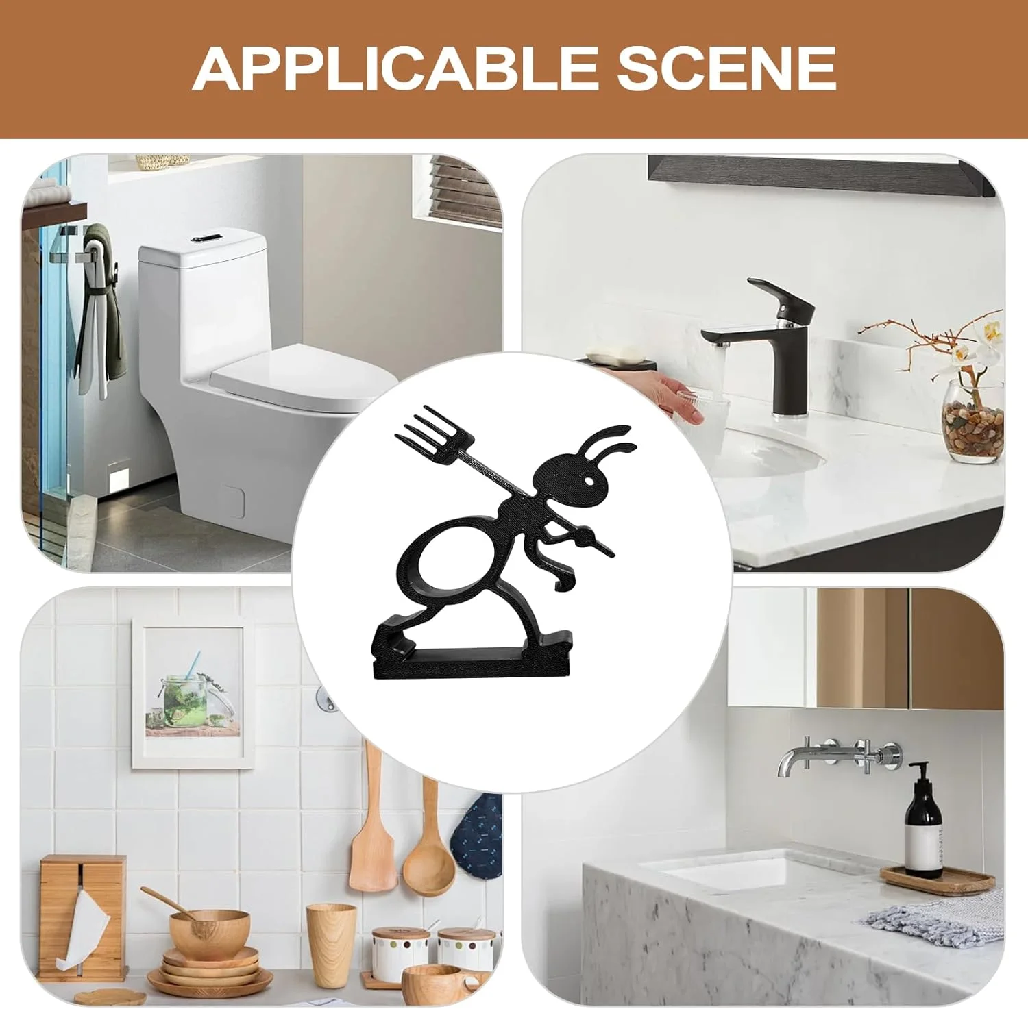 جا دستمال کاغذی مشکی مات، دکوری بامزه و فانتزی طرح مورچه - جا حوله کاغذی | مناسب برای حمام، آشپزخانه، مسافرت، خانه، مهمانسرا، داخل کابینت