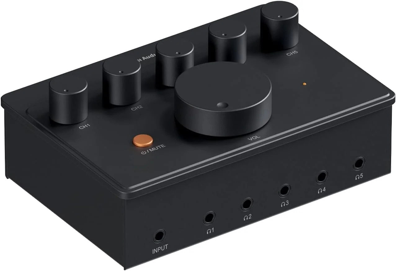 تقسیم کننده هدفون 5 کاناله Fosi Audio PH05، آمپلی فایر مینی هدفون برای میکسر استودیوی موسیقی، اشتراک گذاری صدا، مانیتور پادکست، پشتیبانی از IEM با امپدانس بالا 16-300 اهم به همراه آداپتور برق 12 ولت
