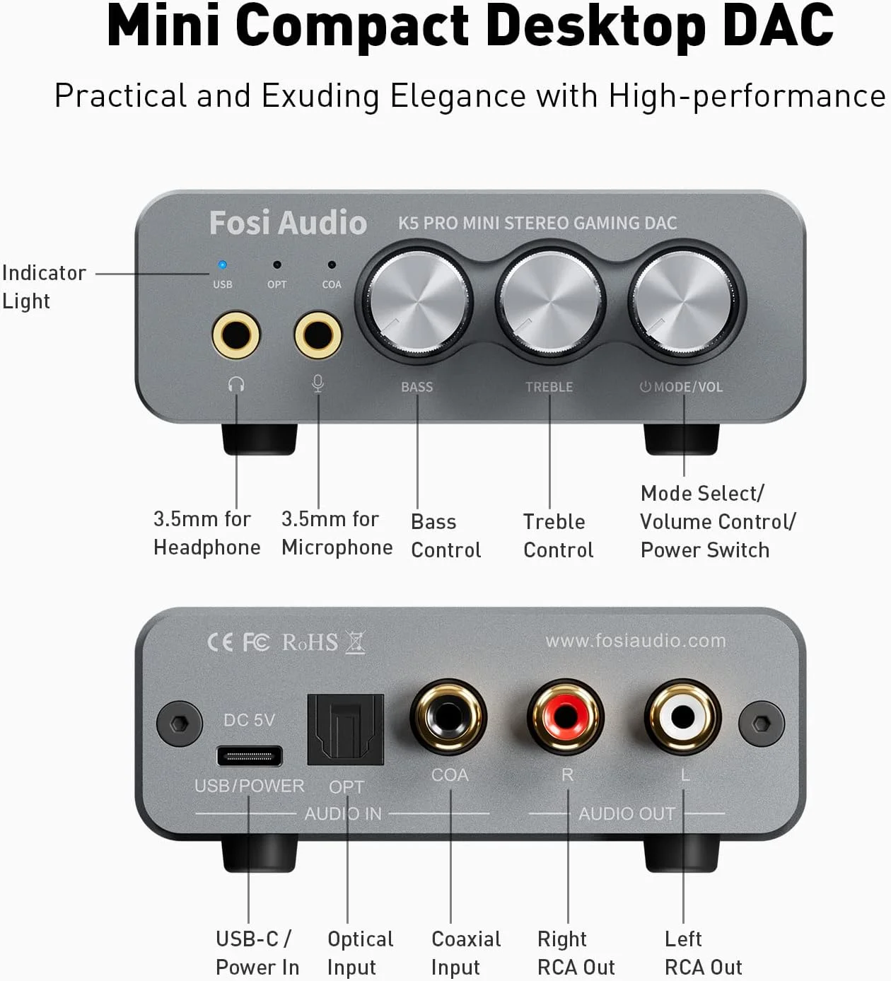 تقویت کننده هدفون DAC گیمینگ Fosi Audio K5 Pro، مبدل صوتی دیجیتال به آنالوگ استریو Hi-Fi کوچک، USB Type C/Optical/Coaxial به RCA/3.5MM AUX برای PS5/PC/MAC/کامپیوتر تقویت کننده هدفون DAC گیمینگ Fosi Audio K5 Pro، مبدل صوتی دیجیتال به آنالوگ استریو Hi-Fi کوچک، USB Type C/Optical/Coaxial به RCA/3.5MM AUX برای PS5/PC/MAC/کامپیوتر