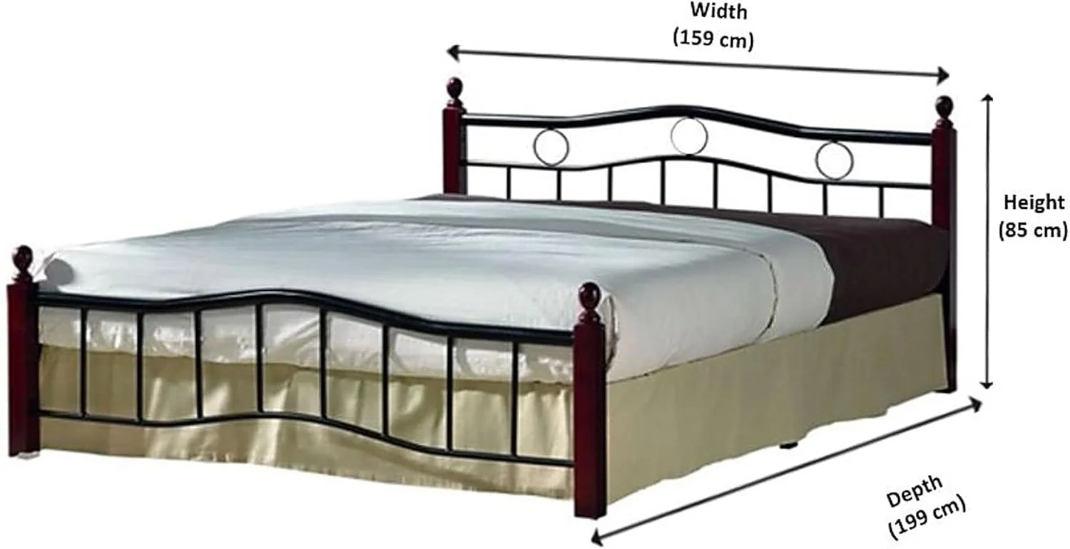 تخت دو نفره چوبی و فلزی AWF AL WADI FURNITURE از سال 1991، سایز کوئین، رنگ بلوطی قهوه ای ماهگونی با پایه های چوبی، پایه فلزی لت دار و تکیه گاه های مرکزی متعدد - 159 x 199 سانتی متر