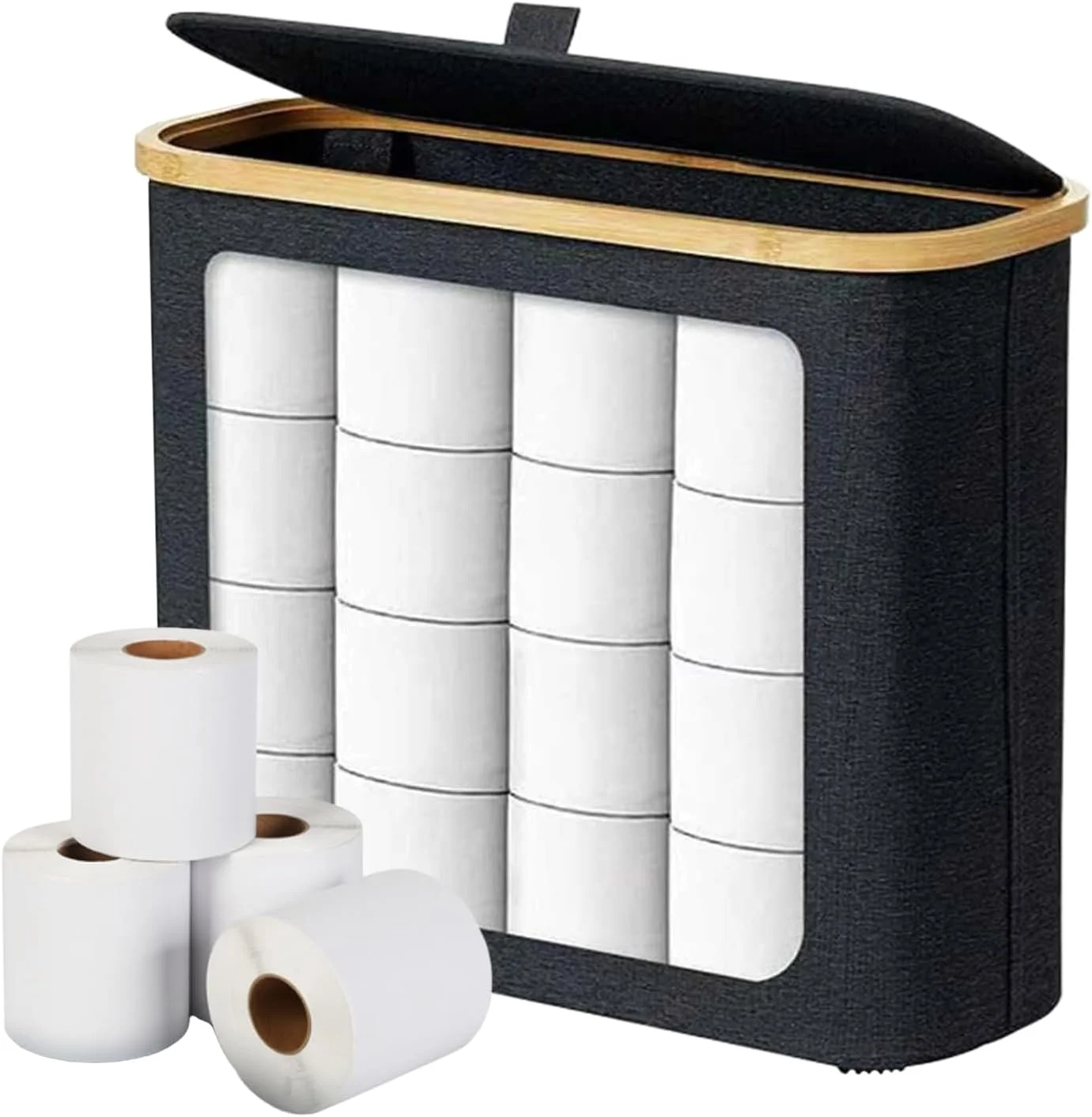 جا دستمال کاغذی رولی - سبد نگهدارنده دستمال توالت برای 12 رول | سطل ایستاده درب دار برای دستمال کاغذی، مناسب خانه، کابینت، گوشه روشویی، قفسه حمام، کف آپارتمان، خوابگاه