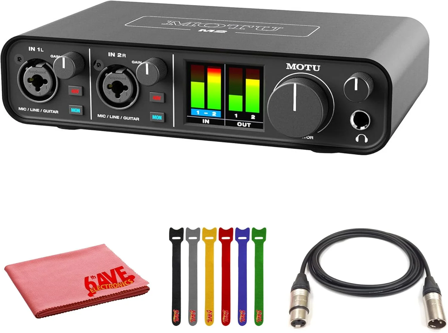 اینترفیس صوتی و MIDI یو اس بی-سی MOTU M4 مدل (3120) به همراه کابل XLR 3 متری، پارچه فیبر، بست کمربندی