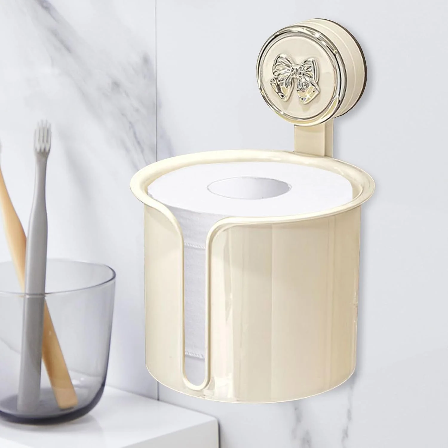 جا دستمال رولی توالت - جا دستمال کاغذی رولی بدون نیاز به سوراخکاری برای دیوار حمام | جعبه پخش کننده دستمال رولی شفاف برای سرویس بهداشتی، هتل، اتاق خواب، آشپزخانه، بالکن