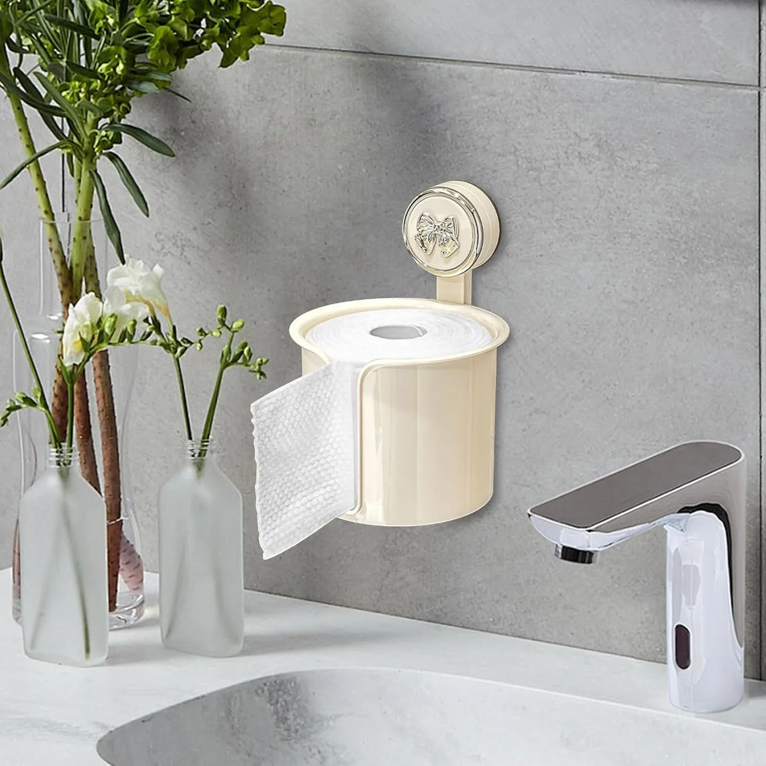 Toilet Paper Holder | Suction Cup Tissue Holder for Bathroom - Transparent Tissue Roll Dispenser Box for Washroom Hotel Bedroom Kitchen Balcony