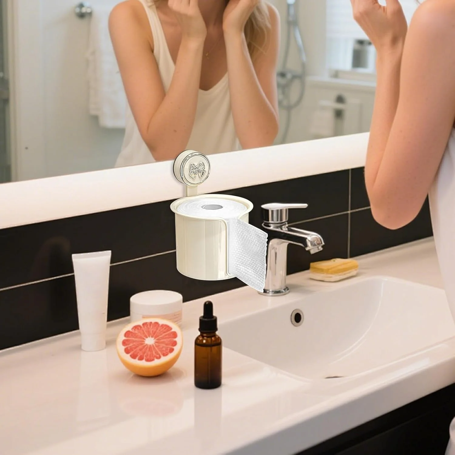 Toilet Paper Holder | Suction Cup Tissue Holder for Bathroom - Transparent Tissue Roll Dispenser Box for Washroom Hotel Bedroom Kitchen Balcony