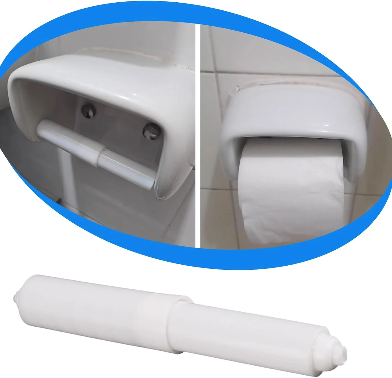 Toilet Paper Holder, 2Pcs Plastic Toilet Tissue Roll Holder Insert in bathroom Replacement Roller Spring Loaded Spindle WC(White)
