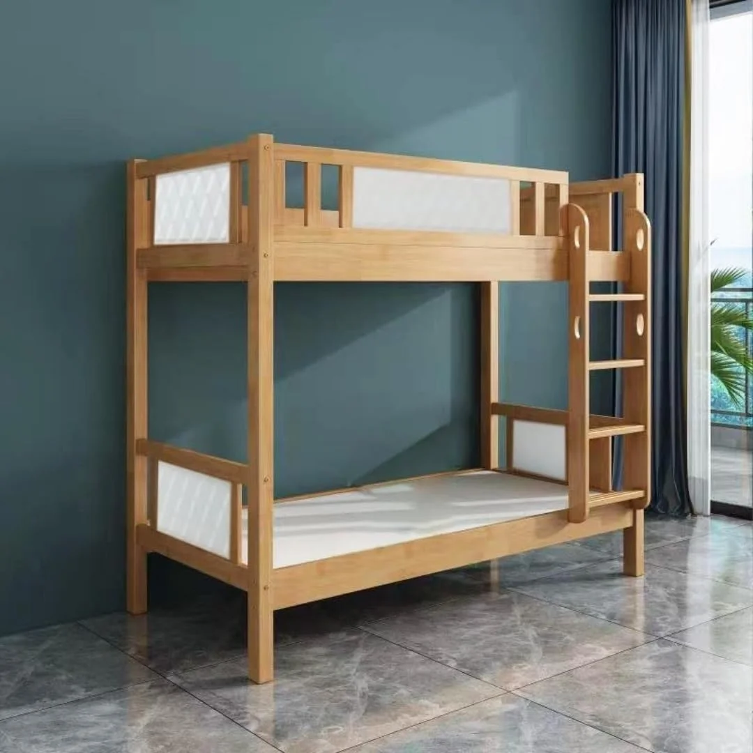 تخت دو طبقه چوبی عربی سایز یک نفره 90x190 به همراه نردبان | تخت دو طبقه مقاوم بلوطی