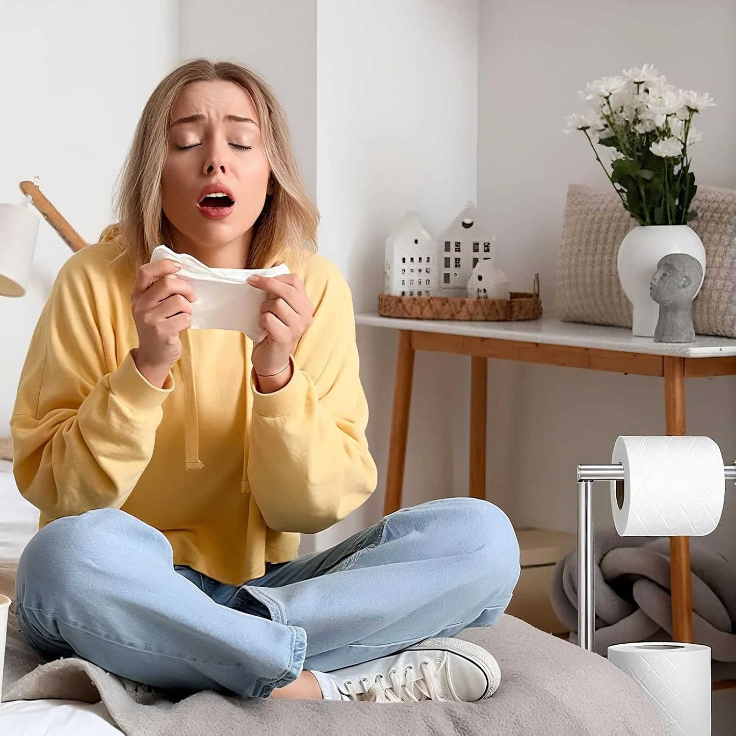 جا دستمال کاغذی ایستاده | پایه نگهدارنده دستمال کاغذی، استیل ضد زنگ، قفسه رول توالت ایستاده برای کنار تختی، روشویی، حمام، اتاق نشیمن، استودیو، اتاق خواب، پیشخوان، رستوران