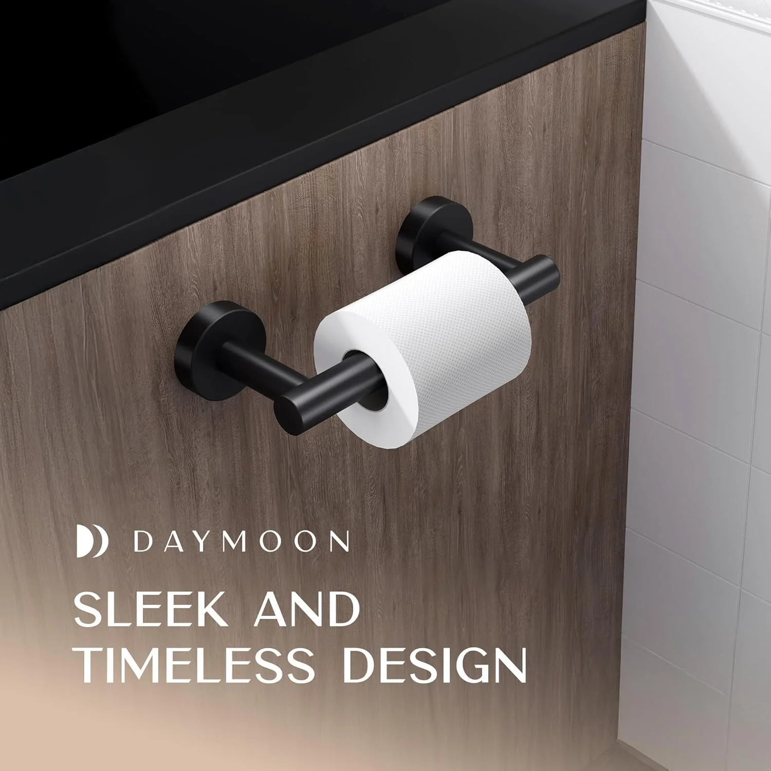 جا دستمال کاغذی توالت مشکی مات Day Moon™ - نگهدارنده رول مدرن دیواری برای حمام جا دستمال کاغذی توالت مشکی مات Day Moon™ - نگهدارنده رول مدرن دیواری برای حمام