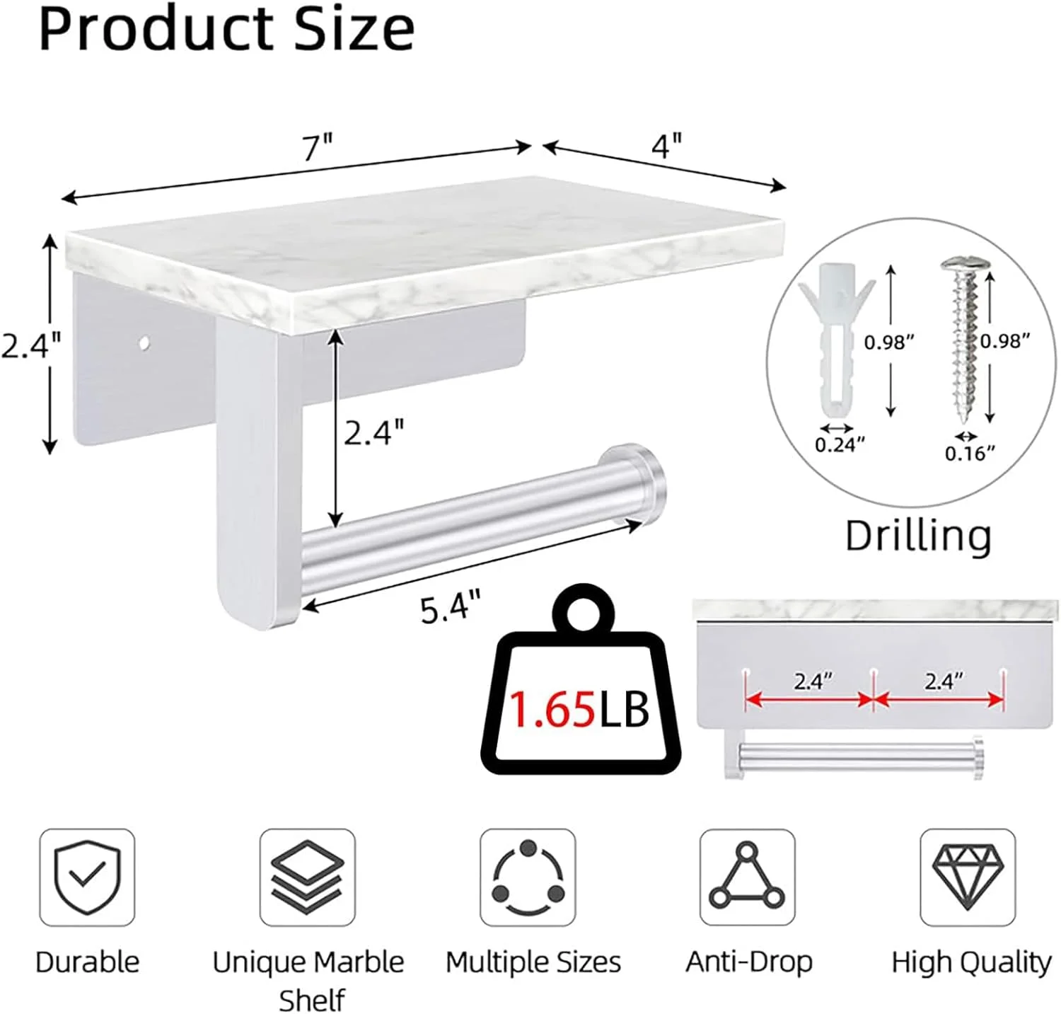 DAYELIVE Brushed Nickel Toilet Paper Holder Wall Mounted with Marble Shelf, Tissue Roll Holder 304 Stainless Steel for Bathroom Washroom, Screw-in Modern Toilet Paper Holder Adhesive DAYELIVE Brushed Nickel Toilet Paper Holder Wall Mounted with Marble Shelf, Tissue Roll Holder 304 Stainless Steel for Bathroom Washroom, Screw-in Modern Toilet Paper Holder Adhesive