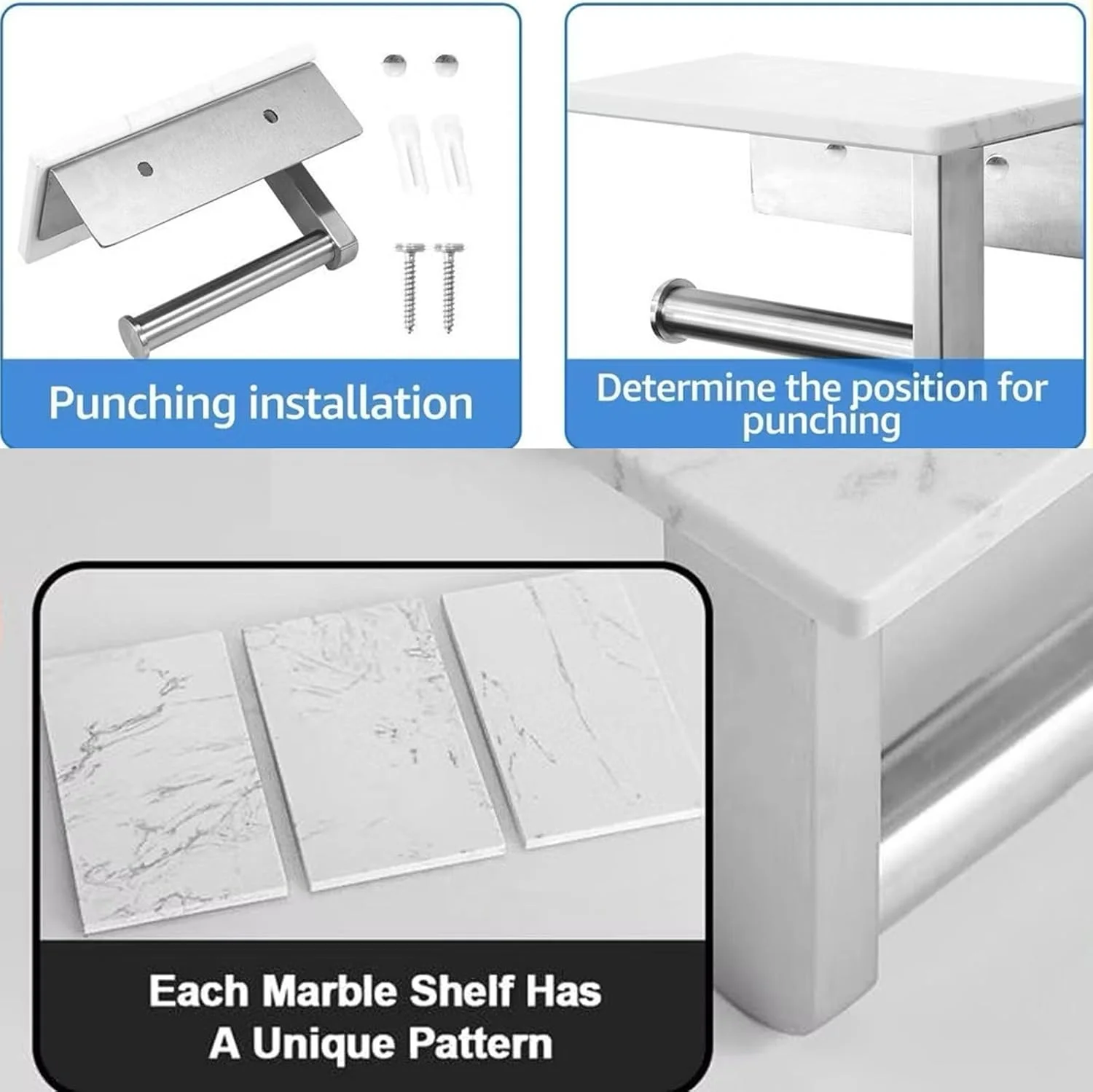 DAYELIVE Brushed Nickel Toilet Paper Holder Wall Mounted with Marble Shelf, Tissue Roll Holder 304 Stainless Steel for Bathroom Washroom, Screw-in Modern Toilet Paper Holder Adhesive DAYELIVE Brushed Nickel Toilet Paper Holder Wall Mounted with Marble Shelf, Tissue Roll Holder 304 Stainless Steel for Bathroom Washroom, Screw-in Modern Toilet Paper Holder Adhesive