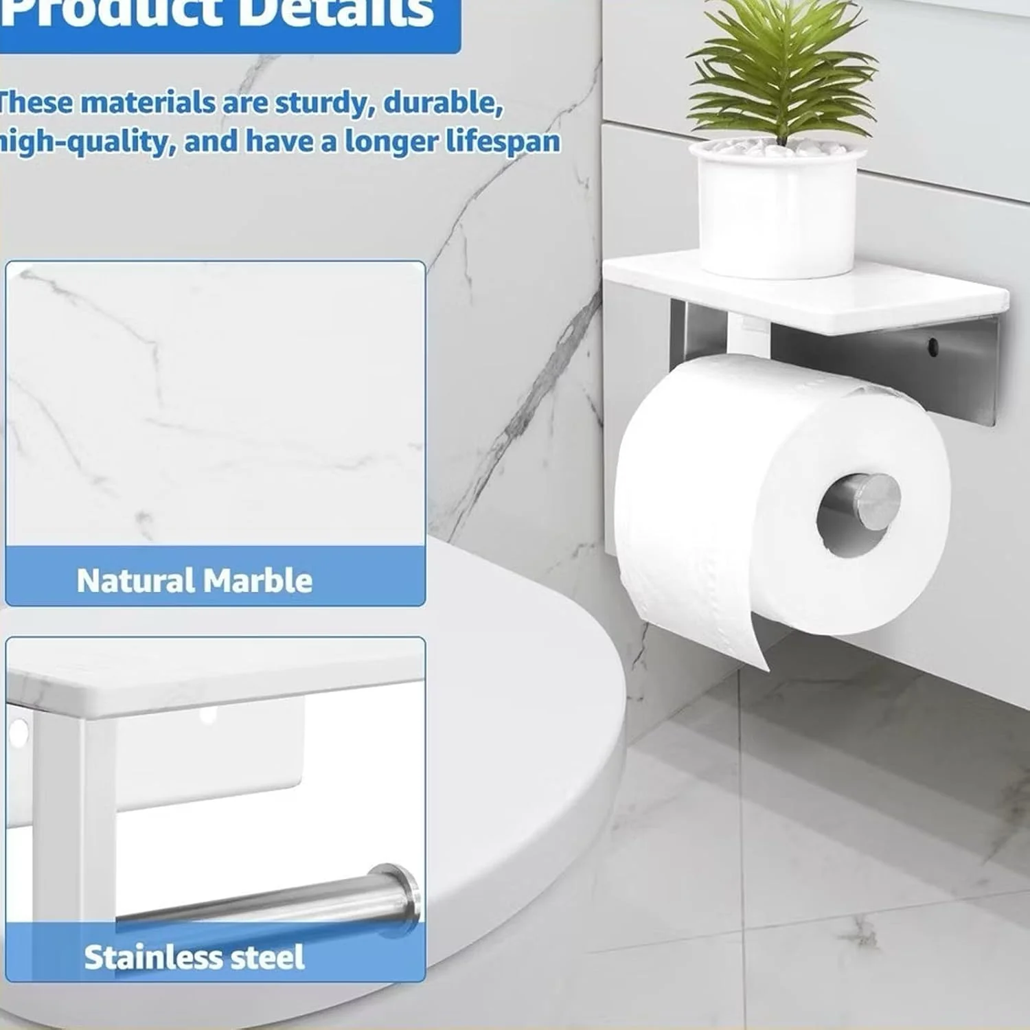 DAYELIVE Brushed Nickel Toilet Paper Holder Wall Mounted with Marble Shelf, Tissue Roll Holder 304 Stainless Steel for Bathroom Washroom, Screw-in Modern Toilet Paper Holder Adhesive DAYELIVE Brushed Nickel Toilet Paper Holder Wall Mounted with Marble Shelf, Tissue Roll Holder 304 Stainless Steel for Bathroom Washroom, Screw-in Modern Toilet Paper Holder Adhesive