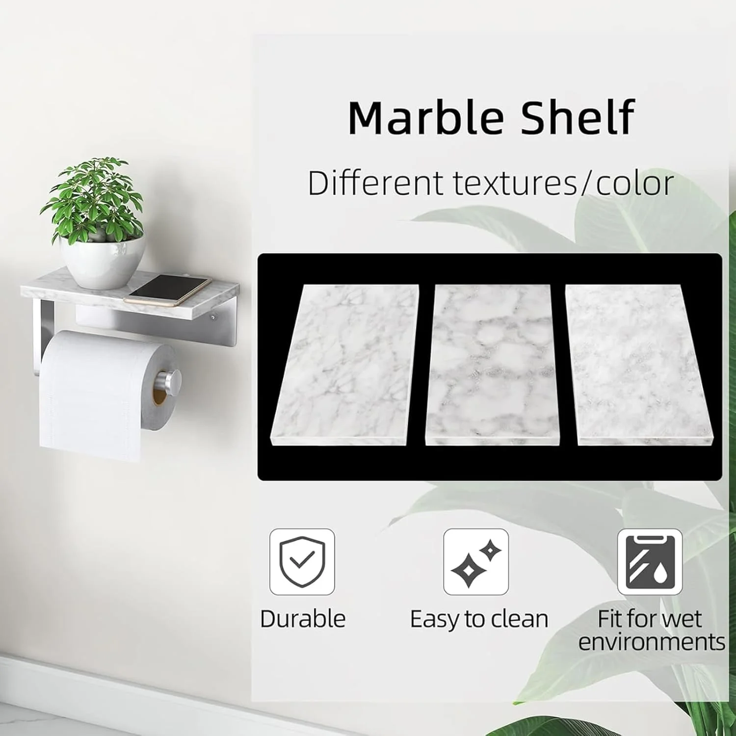 DAYELIVE Brushed Nickel Toilet Paper Holder Wall Mounted with Marble Shelf, Tissue Roll Holder 304 Stainless Steel for Bathroom Washroom, Screw-in Modern Toilet Paper Holder Adhesive DAYELIVE Brushed Nickel Toilet Paper Holder Wall Mounted with Marble Shelf, Tissue Roll Holder 304 Stainless Steel for Bathroom Washroom, Screw-in Modern Toilet Paper Holder Adhesive