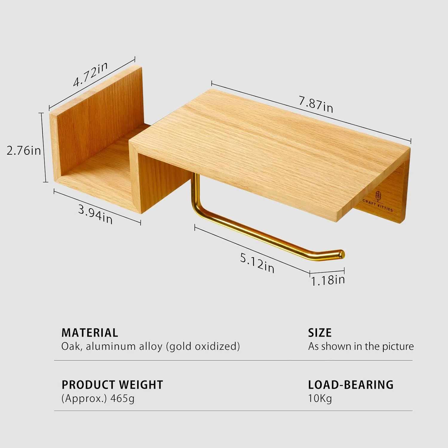 نگهدارنده دستمال توالت چوبی CRAFT KITTIES، نگهدارنده رول توالت چوب بلوط قرمز با قفسه، نگهدارنده دستمال توالت برای حمام، نگهدارنده رول دستمال توالت دیواری، ذخیره سازی (چوب بلوط قرمز)