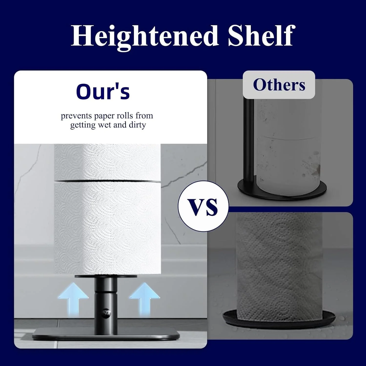 جا دستمال توالت ایستاده CENXI - جا دستمال کاغذی با ظرفیت بزرگ برای 4 رول، پایه دستمال توالت ضد زنگ با پایه ثابت ضد لغزش، مشکی، 20 * 13 * 56.5 سانتی متر