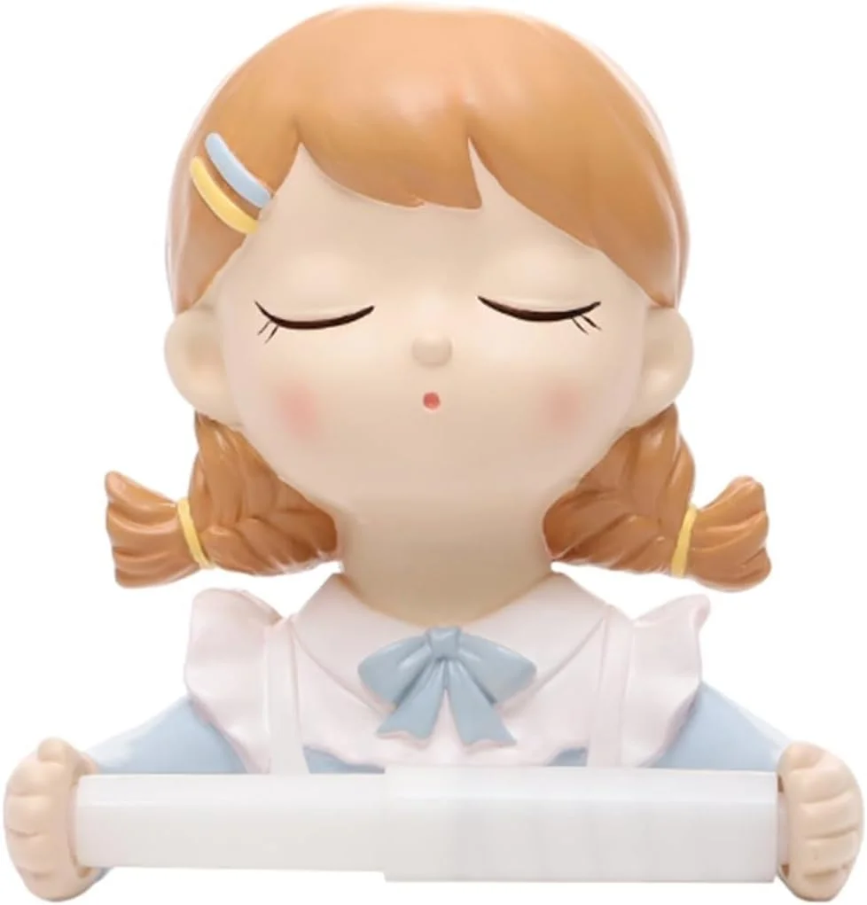 جا دستمال کاغذی توالت، نگهدارنده رول دستمال کاغذی دیواری، نگهدارنده رول کاغذی طرح دختر کارتونی روی دیوار اتاق خواب، قفسه حوله دیواری غیر سوراخ دار حمام، قفسه نگهداری توالت (اندازه: 17.5*16.5*12 سانتی متر)