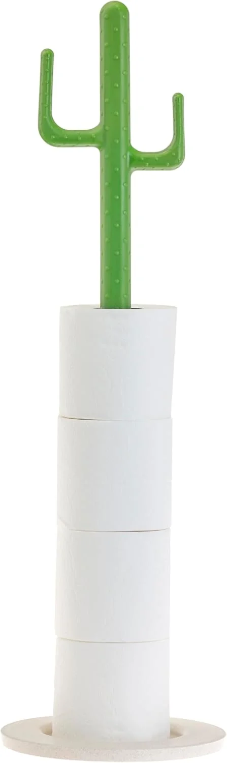 نگهدارنده دستمال توالت کاکتوس ویگار، پایه رول حمام بامبو و پلاستیک زیستی سازگار با محیط زیست با دسته به شکل کاکتوس