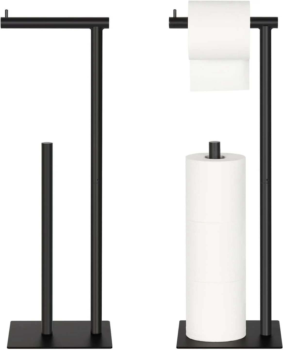 جا دستمال توالت ایستاده CADUKE، نگهدارنده دستمال کاغذی مشکی، استند نگهدارنده رول دستمال توالت با محفظه ذخیره سازی، بسته 2 عددی، پخش کننده رول دستمال کاغذی با استند نگهدارنده دستمال توالت زمینی