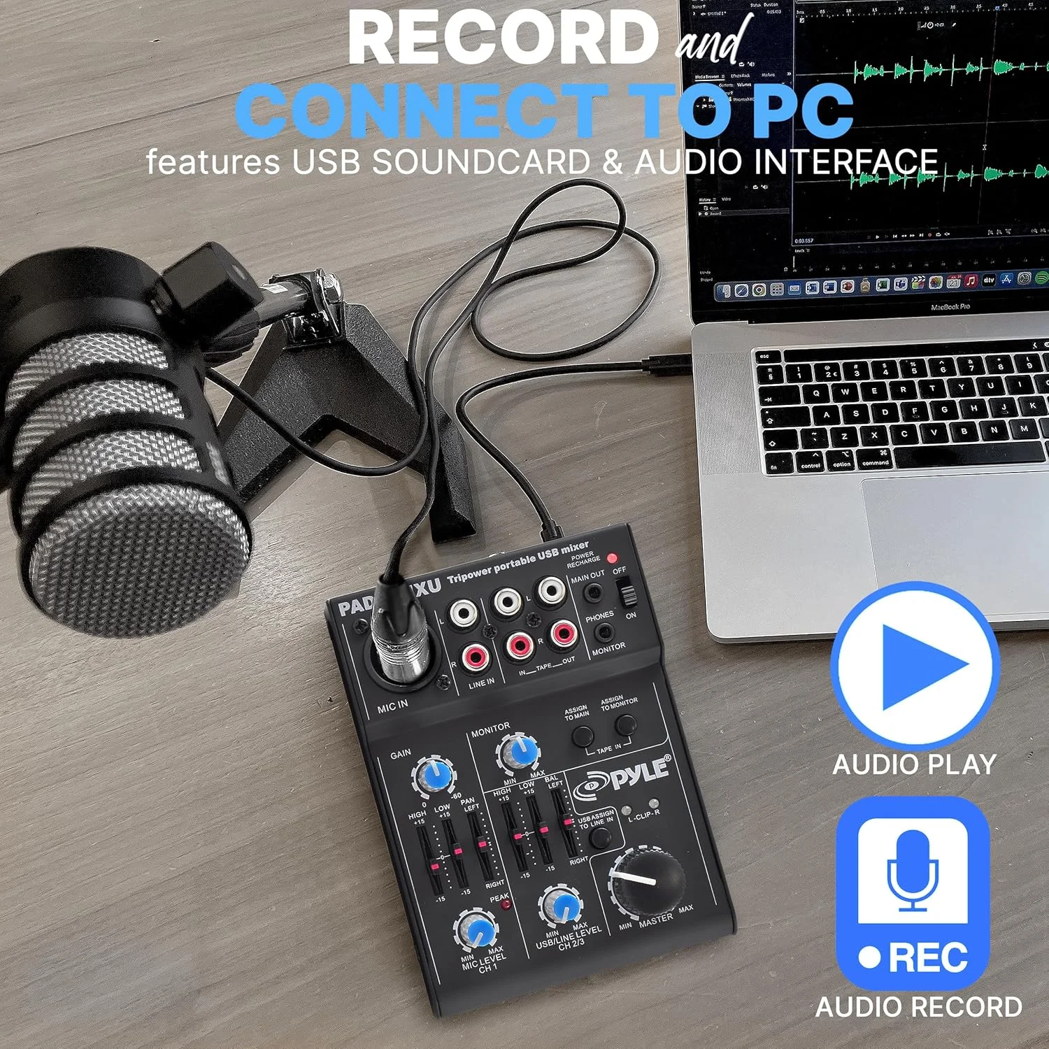 میکسر صوتی حرفه ای 5 کاناله پایل - میکسر موسیقی جمع و جور با رابط USB، کنترل های EQ، ورودی میکروفون XLR، فانتوم پاور 18 ولت، باتری قابل شارژ - کنترل های USB/Line/Master میکسر صوتی حرفه ای 5 کاناله پایل - میکسر موسیقی جمع و جور با رابط USB، کنترل های EQ، ورودی میکروفون XLR، فانتوم پاور 18 ولت، باتری قابل شارژ - کنترل های USB/Line/Master