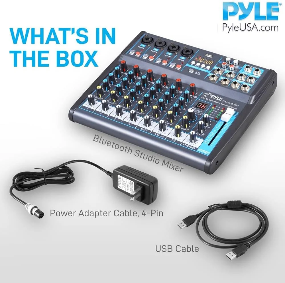 میکسر صوتی حرفه ای پایل، سیستم کنسول صدا، رابط میز، 8 کانال دیجیتال USB بلوتوث MP3 ورودی کامپیوتر فانتوم پاور 48 ولت استریو DJ استودیو FX پردازنده 16 بیتی DSP مدل PMXU83BT، مشکی میکسر صوتی حرفه ای پایل، سیستم کنسول صدا، رابط میز، 8 کانال دیجیتال USB بلوتوث MP3 ورودی کامپیوتر فانتوم پاور 48 ولت استریو DJ استودیو FX پردازنده 16 بیتی DSP مدل PMXU83BT، مشکی