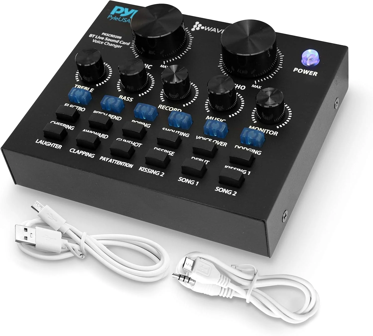 Pyle PKSCRD208 Bluetooth Mini Audio Interface Mixer - 2 Channels, DSP Noise Reduction, 6 Sound Modes, 12 Sound Effects, USB Connectivity, Compatible with Smartphone, PC, Laptop