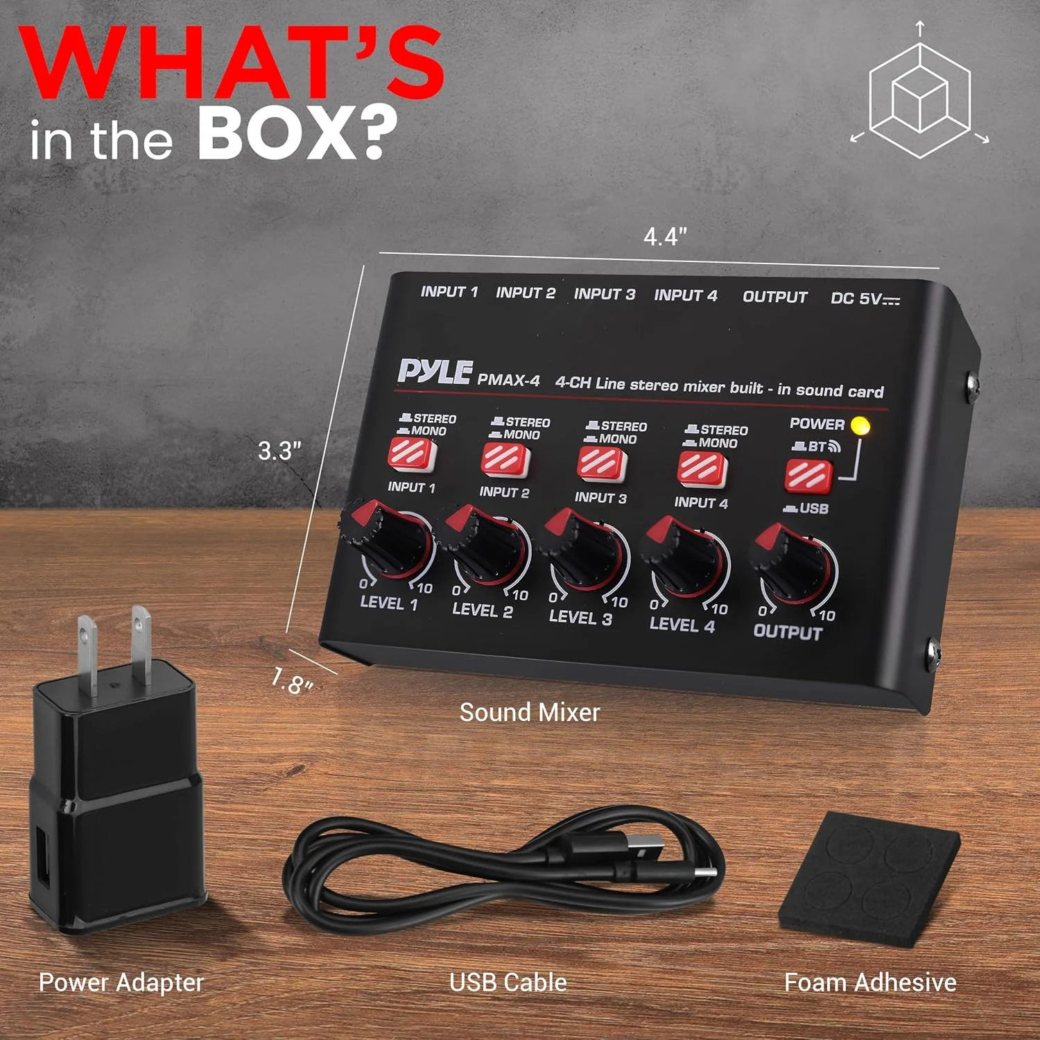 4-Channel Wireless BT Streaming Mini Line Mixer with USB Audio Interface - 4 Mono/Stereo Switching Inputs | Ultra-low Noise Design with High Headroom | Built-in USB Sound Card 4-Channel Wireless BT Streaming Mini Line Mixer with USB Audio Interface - 4 Mono/Stereo Switching Inputs | Ultra-low Noise Design with High Headroom | Built-in USB Sound Card