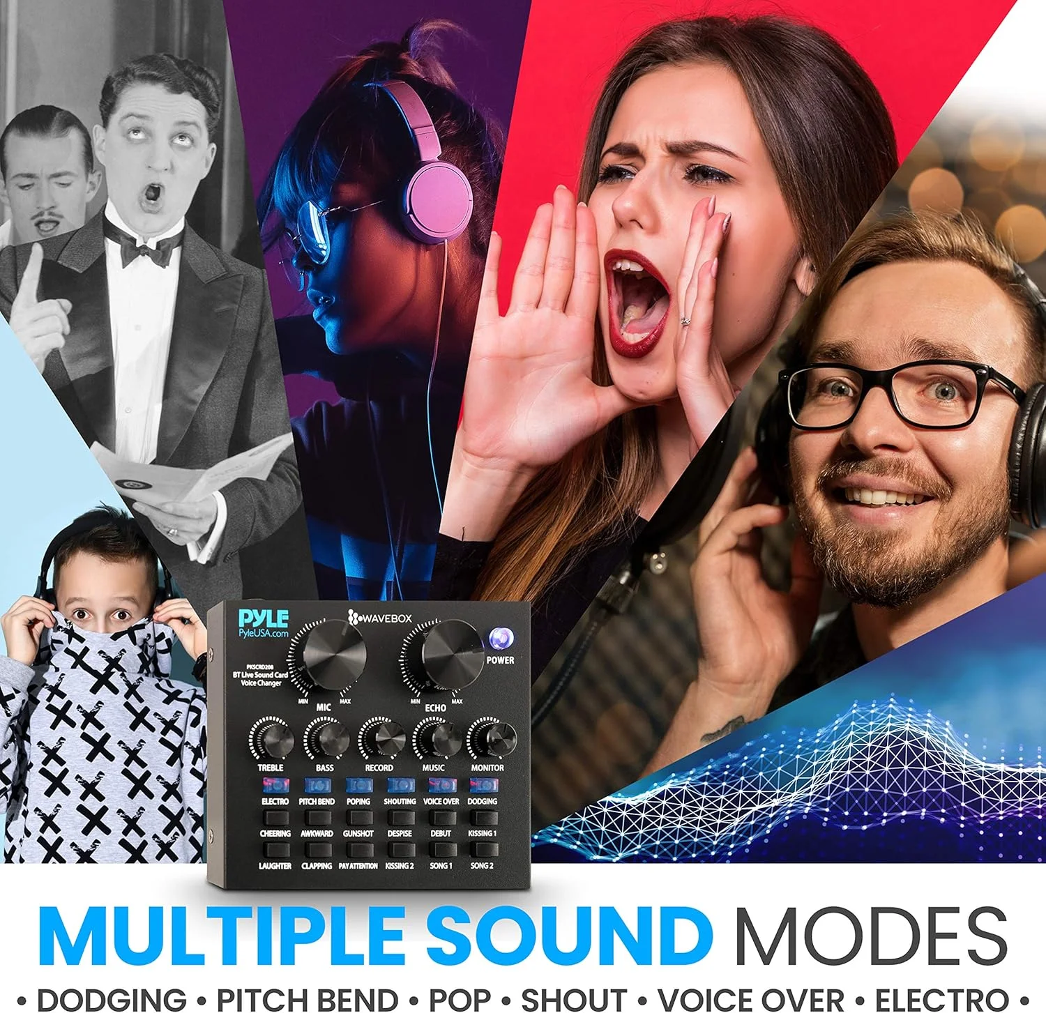 Pyle PKSCRD208 Bluetooth Mini Audio Interface Mixer - 2 Channels, DSP Noise Reduction, 6 Sound Modes, 12 Sound Effects, USB Connectivity, Compatible with Smartphone, PC, Laptop Pyle PKSCRD208 Bluetooth Mini Audio Interface Mixer - 2 Channels, DSP Noise Reduction, 6 Sound Modes, 12 Sound Effects, USB Connectivity, Compatible with Smartphone, PC, Laptop
