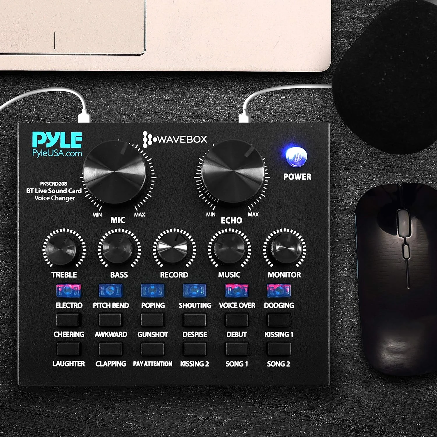 Pyle PKSCRD208 Bluetooth Mini Audio Interface Mixer - 2 Channels, DSP Noise Reduction, 6 Sound Modes, 12 Sound Effects, USB Connectivity, Compatible with Smartphone, PC, Laptop Pyle PKSCRD208 Bluetooth Mini Audio Interface Mixer - 2 Channels, DSP Noise Reduction, 6 Sound Modes, 12 Sound Effects, USB Connectivity, Compatible with Smartphone, PC, Laptop