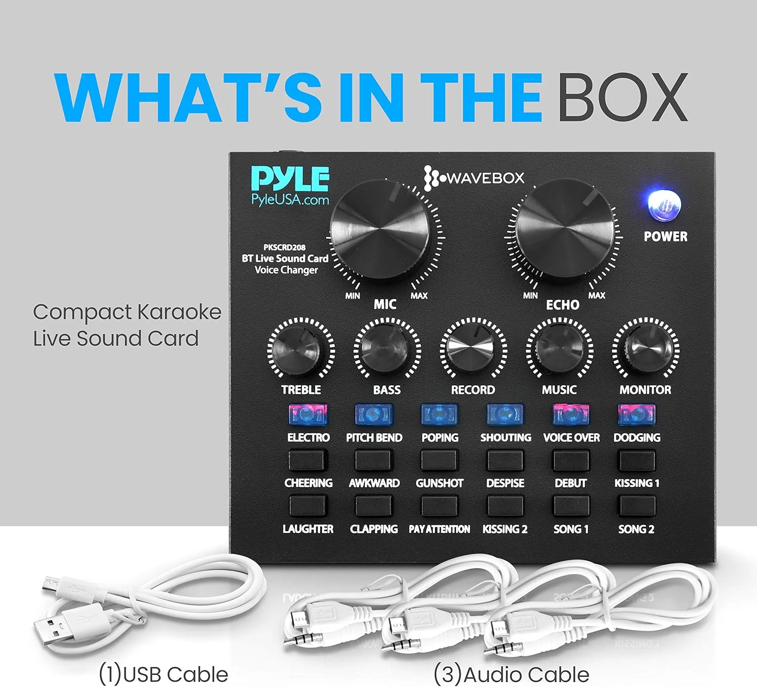 Pyle PKSCRD208 Bluetooth Mini Audio Interface Mixer - 2 Channels, DSP Noise Reduction, 6 Sound Modes, 12 Sound Effects, USB Connectivity, Compatible with Smartphone, PC, Laptop Pyle PKSCRD208 Bluetooth Mini Audio Interface Mixer - 2 Channels, DSP Noise Reduction, 6 Sound Modes, 12 Sound Effects, USB Connectivity, Compatible with Smartphone, PC, Laptop