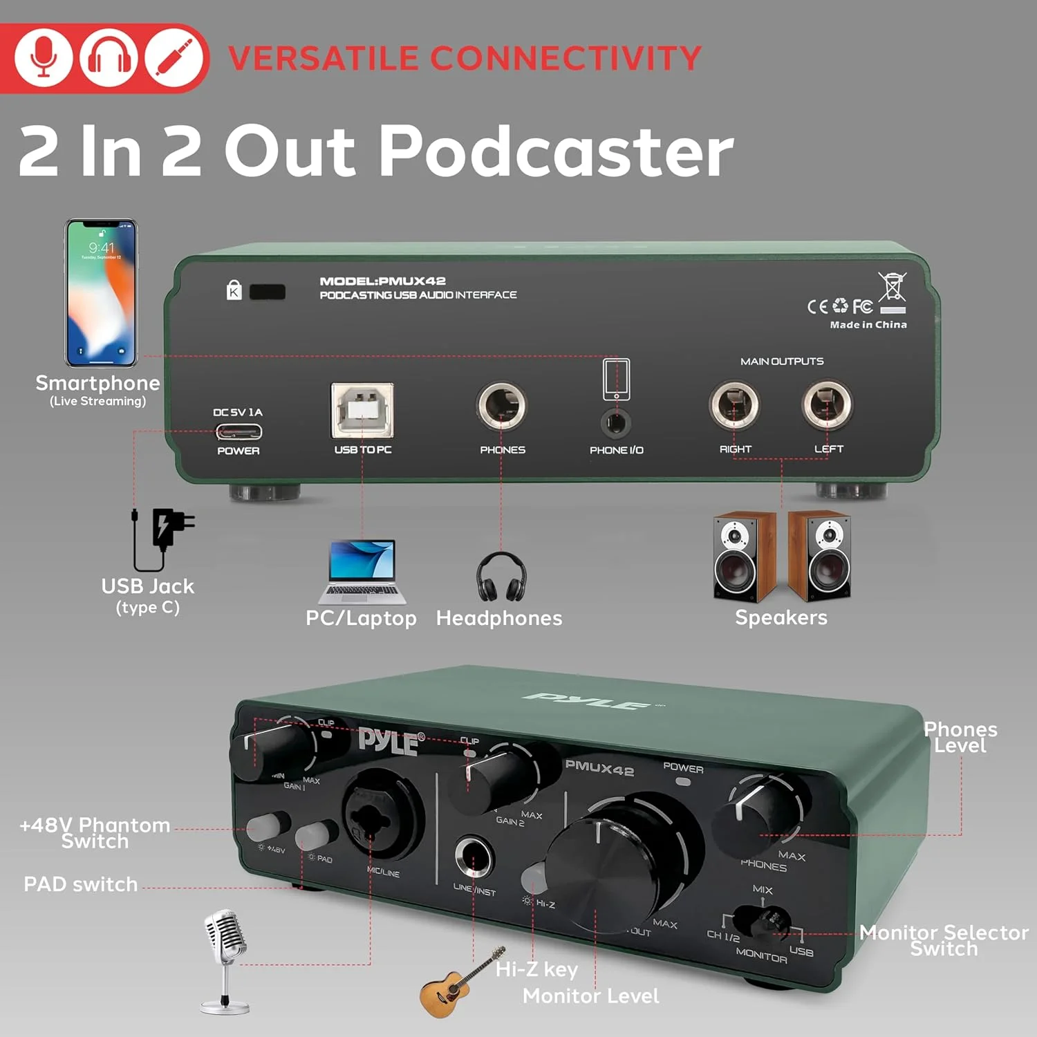 کارت صدای USB پایل برای ضبط، آهنگسازی، استریمینگ و پادکست، 2 ورودی 2 خروجی 24 بیت/192 کیلوهرتز ASIO، کیفیت استودیویی با وضوح بالا، نویز کم، شاسی فلزی مقاوم، 5.91 اینچ × 3.94 اینچ × 1.75 اینچ کارت صدای USB پایل برای ضبط، آهنگسازی، استریمینگ و پادکست، 2 ورودی 2 خروجی 24 بیت/192 کیلوهرتز ASIO، کیفیت استودیویی با وضوح بالا، نویز کم، شاسی فلزی مقاوم، 5.91 اینچ × 3.94 اینچ × 1.75 اینچ