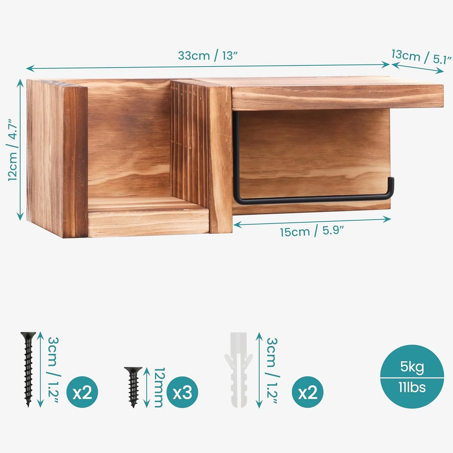 جا دستمال کاغذی چوبی Belle Vous با قفسه - جا رولی دستمال توالت دیواری روستایی برای دکور و لوازم جانبی حمام - قفسه نمایشگر ذخیره سازی