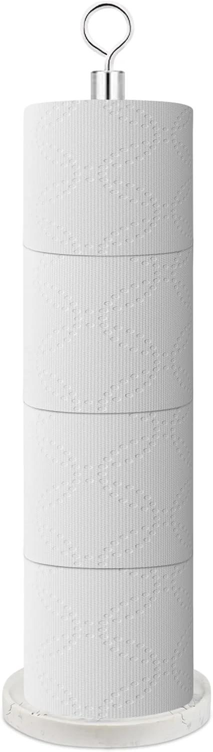 پایه نگهدارنده رول دستمال توالت حمام - نگهدارنده رول دستمال کاغذی با پایه محکم - سازمان دهنده استیل ضد زنگ برای نگهداری دستمال توالت، مونتاژ آسان، لوازم جانبی حمام سنگ مرمر سفید، 4 رول