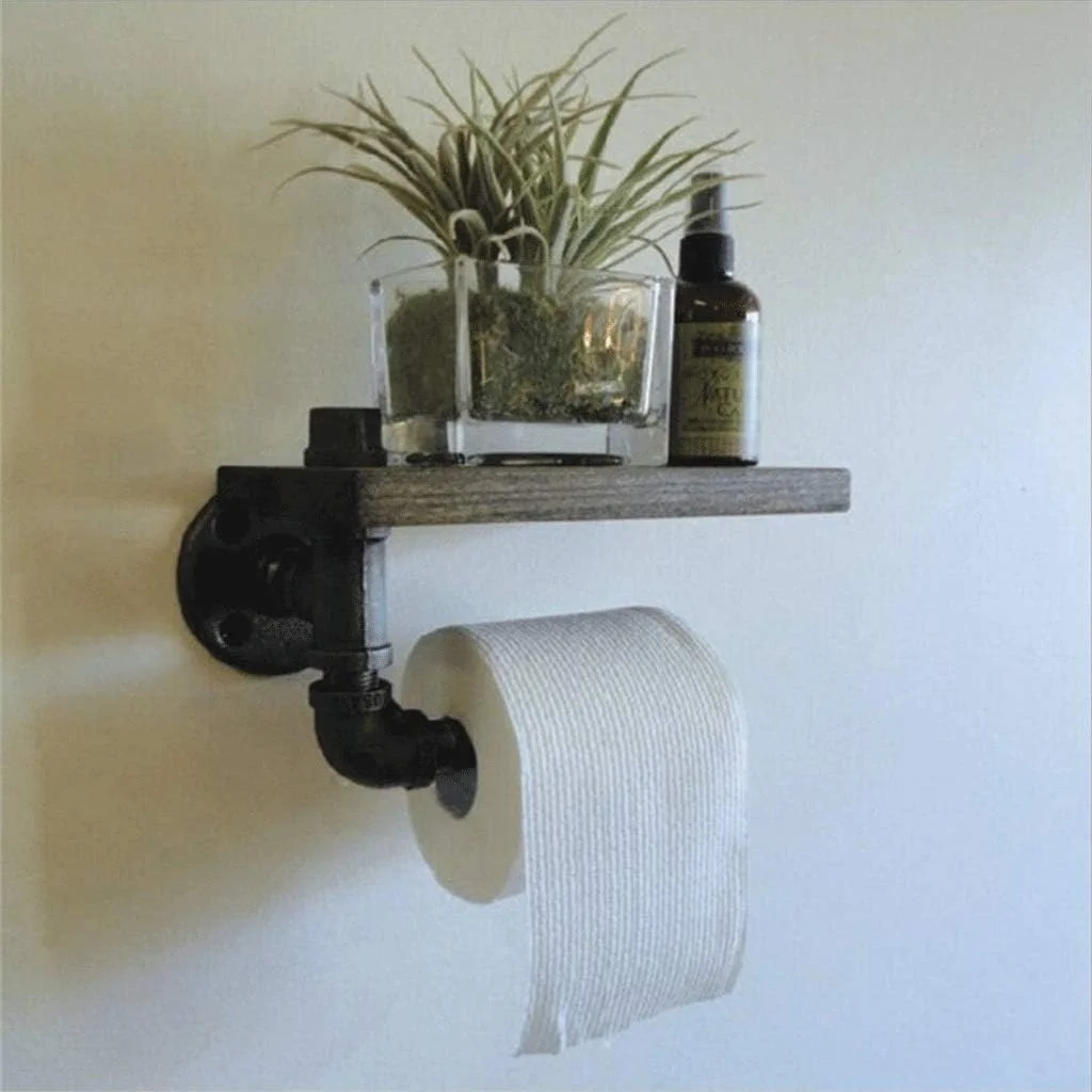 قفسه حمام، جا دستمال توالت مدرن با قفسه چوب گردو سیاه - نصب دیواری