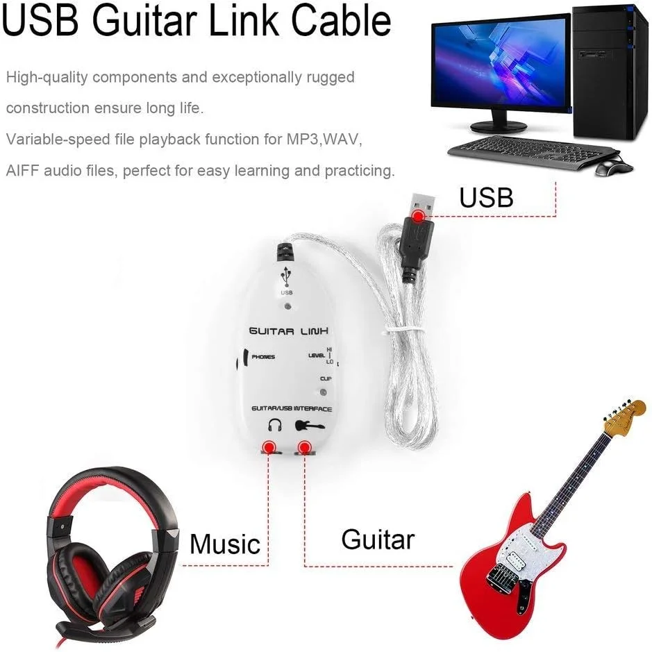 کابل رابط گیتار به USB اسکیدو به همراه CD ضبط صدا برای MAC/PC کابل رابط گیتار به USB اسکیدو به همراه CD ضبط صدا برای MAC/PC