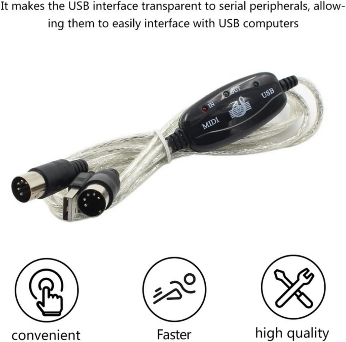 کابل صوتی SKEIDO برای اتصال کیبورد به کامپیوتر، مبدل کابل USB MIDI از کامپیوتر به کیبورد موسیقی، کابل رابط USB IN-OUT MIDI کابل صوتی SKEIDO برای اتصال کیبورد به کامپیوتر، مبدل کابل USB MIDI از کامپیوتر به کیبورد موسیقی، کابل رابط USB IN-OUT MIDI
