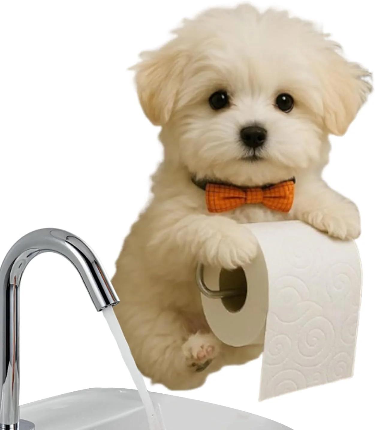 جا دستمال کاغذی رولی طرح سگ | جای دستمال توالت، استند رول دستمال کاغذی رزینی، دکوراسیون زیبای اتاق، مناسب برای نگهداری و نظم دهی، قابل نصب روی دیوار برای حمام و آشپزخانه