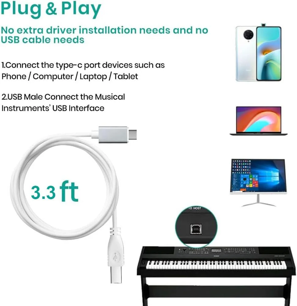 کابل USB C به MIDI MeloAudio، رابط Type C به 2.0 برای اتصال لپ تاپ به کنترلر، کیبورد، پیانو برقی، درام، ساز موسیقی صوتی و موارد دیگر کابل USB C به MIDI MeloAudio، رابط Type C به 2.0 برای اتصال لپ تاپ به کنترلر، کیبورد، پیانو برقی، درام، ساز موسیقی صوتی و موارد دیگر