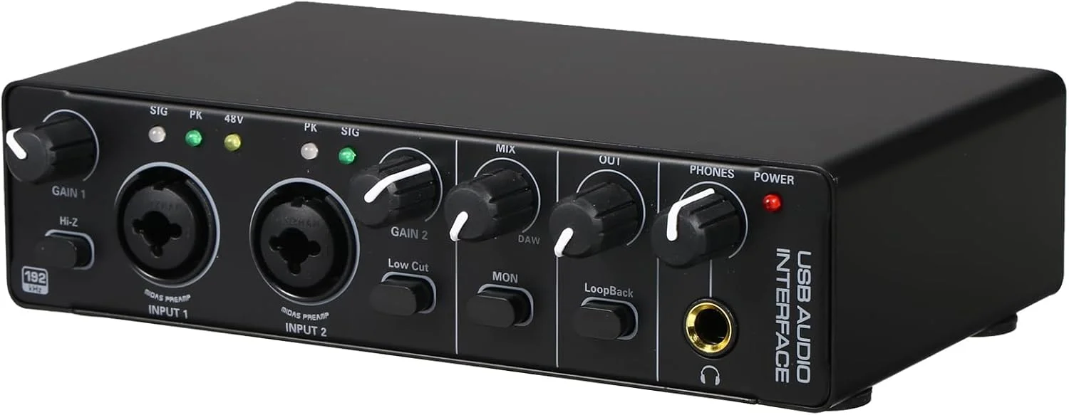 Fawoonu USB o Interface Sound Card RHM 2 In 2 Out o Interface Sound d with 48V Phantom Power for Professional o Mixer & Mic Preamplifier XLR/TSR/TS Ports for Guitarist Vocalist