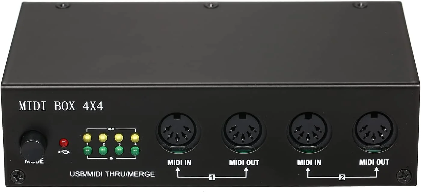 اینترفیس MIDI یو اس بی Fawoonu UM4X4 با 4 ورودی / 4 خروجی 64 کانال MIDI، جعبه MIDI 4i/4o + Merge 2i4o مدل 4X4