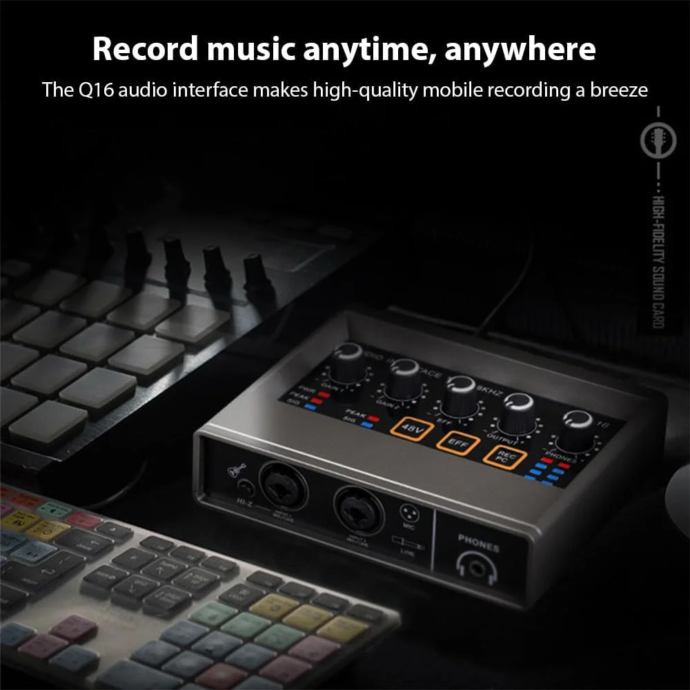 اینترفیس صوتی حرفه ای XLR با Reverb، فانتوم پاور 48 ولت، رزولوشن 16bit48kHz برای موسیقی و کارائوکه، Plug and Play